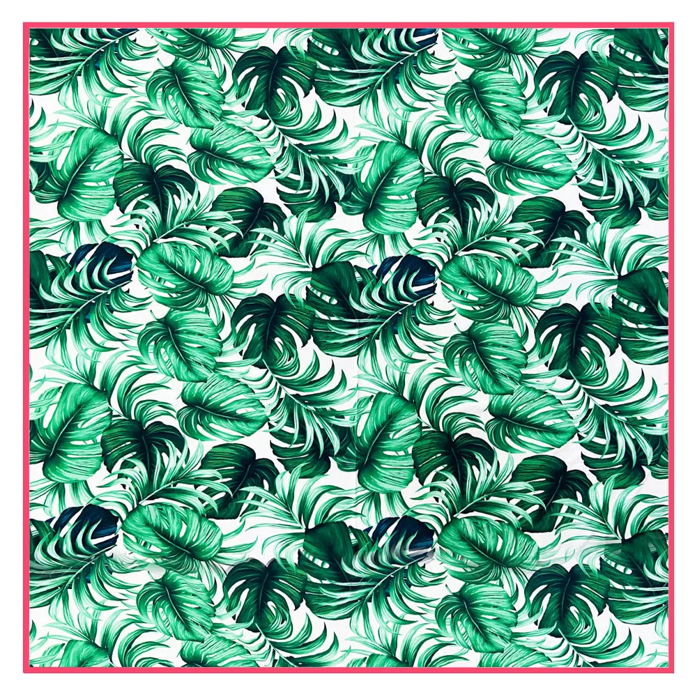 Jungle – Monstera White / Green Scarf (Neon Coral)