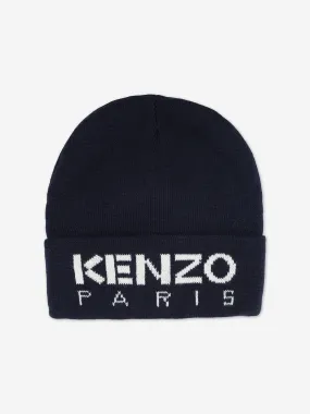 KENZO Kids Knitted Logo Beanie Hat in Navy