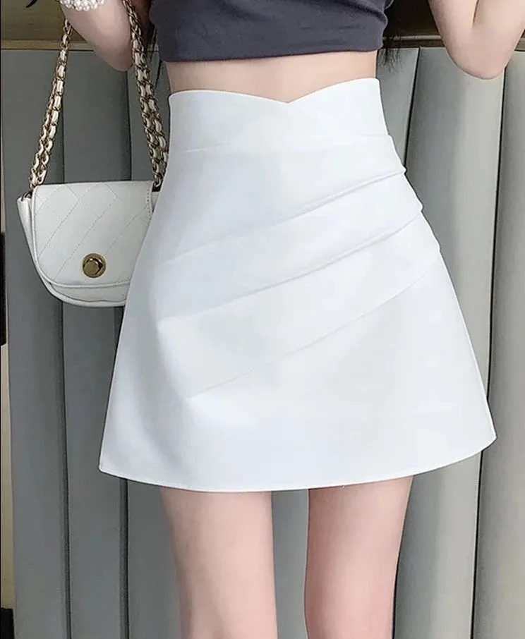 Khaki White Black Women's Skirt New Fashion Slim High Waist Pleated Short Skirts A-Line Summer Elegant Lady Saias S-XL