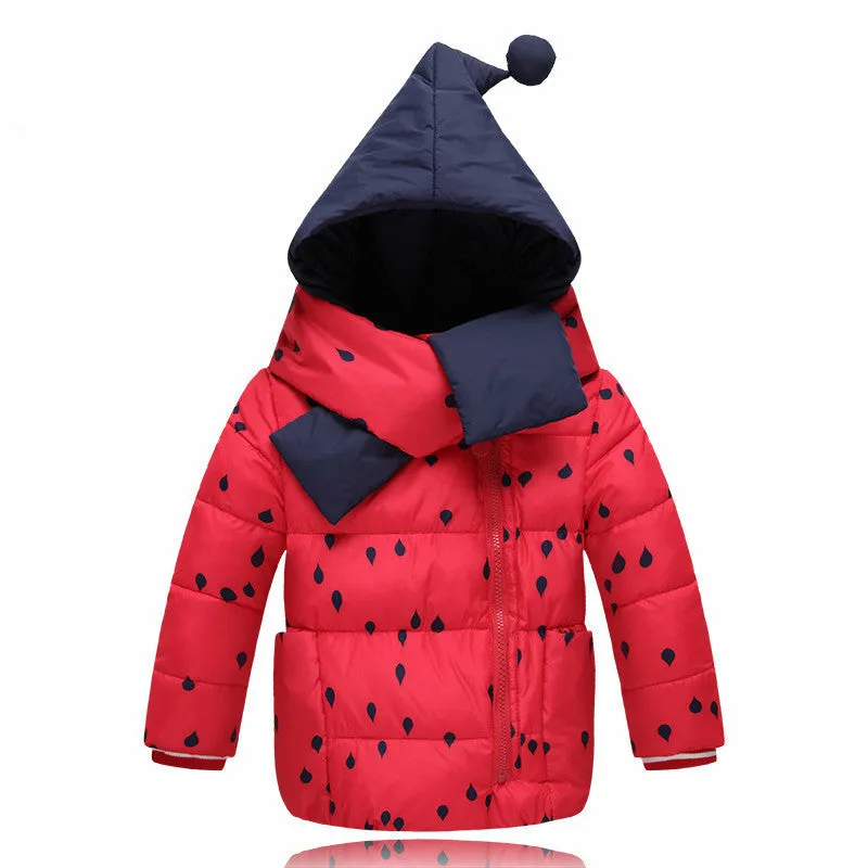 Kids Down Jacket Hooded with Built in Scarf - Free Shipping to N.A.