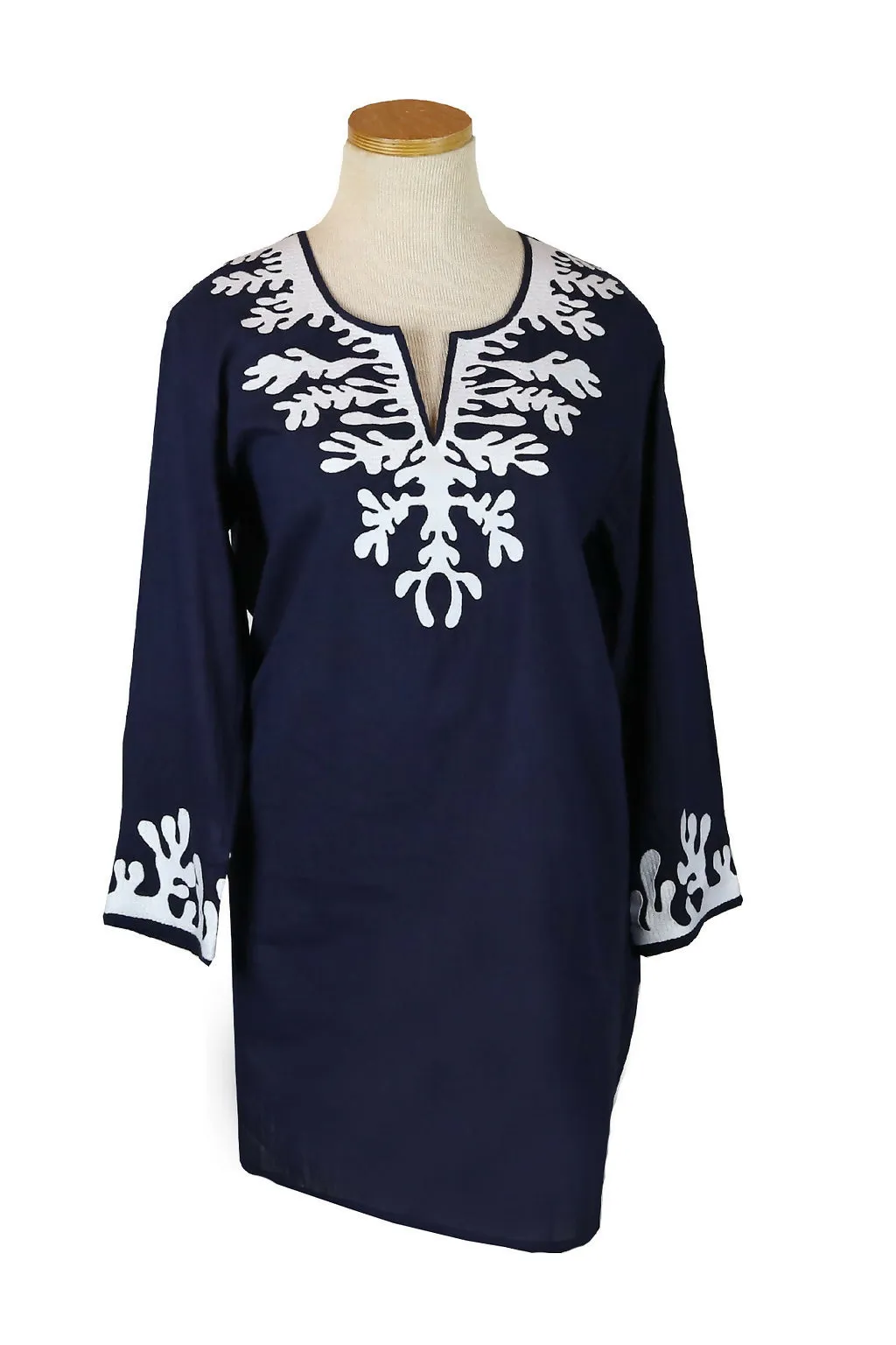 KikiSol Navy Embroidered Coral Tunic