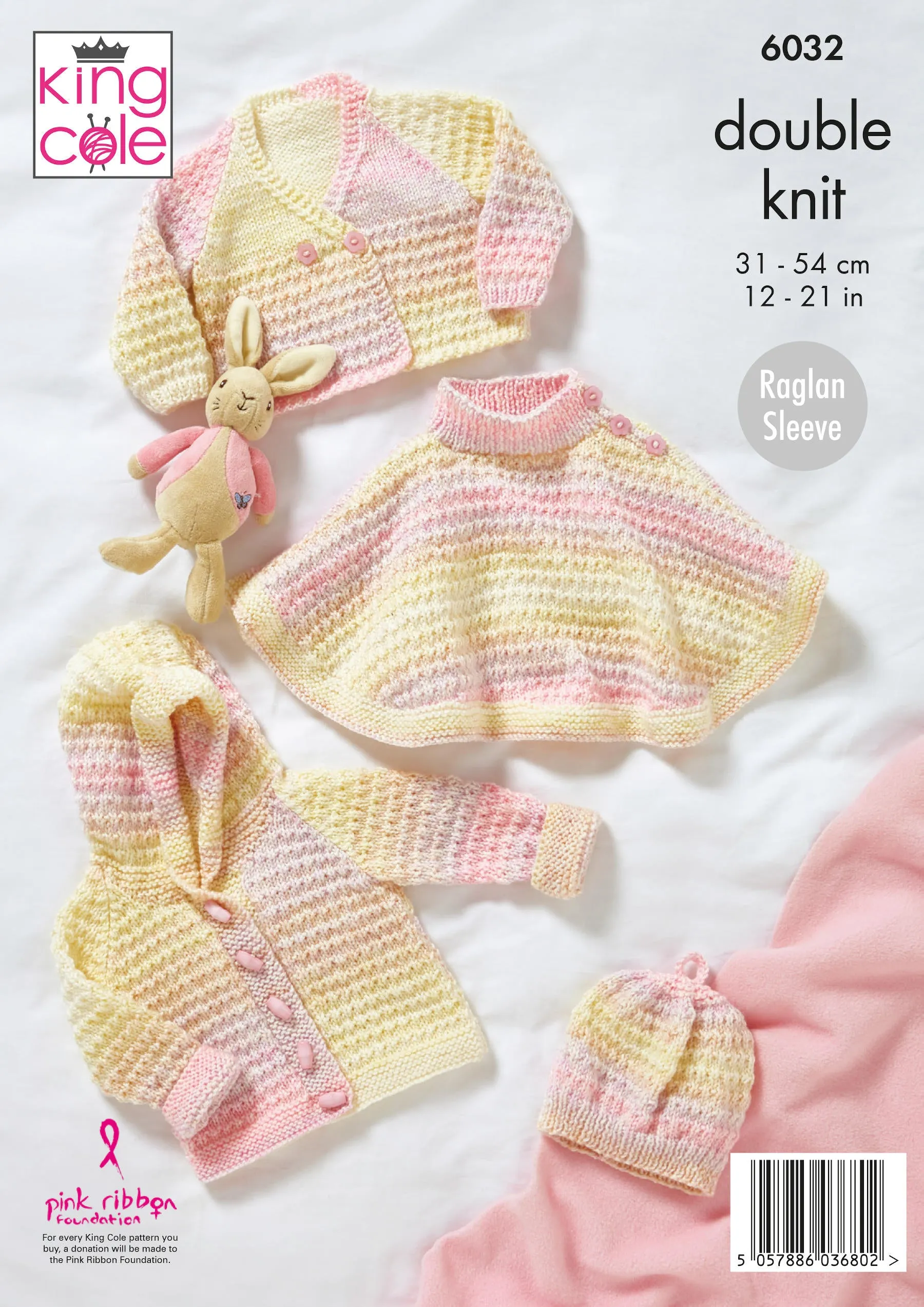 King Cole 6032 Double Knitting Pattern - DK Baby Cardigan, Cape, Jacket & Hat (Prem - 2yrs)