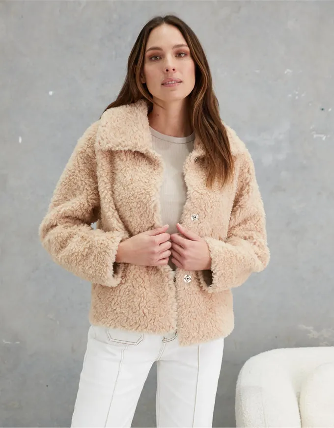 Kira Wool Teddy Jacket Sand