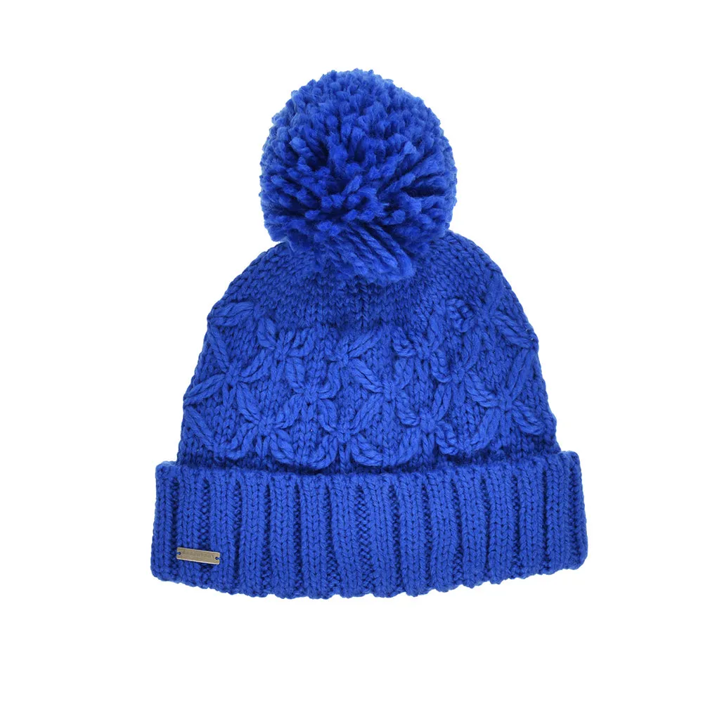 Knit Beanie Turn-Up With Yarn Pompon In Cable Structure