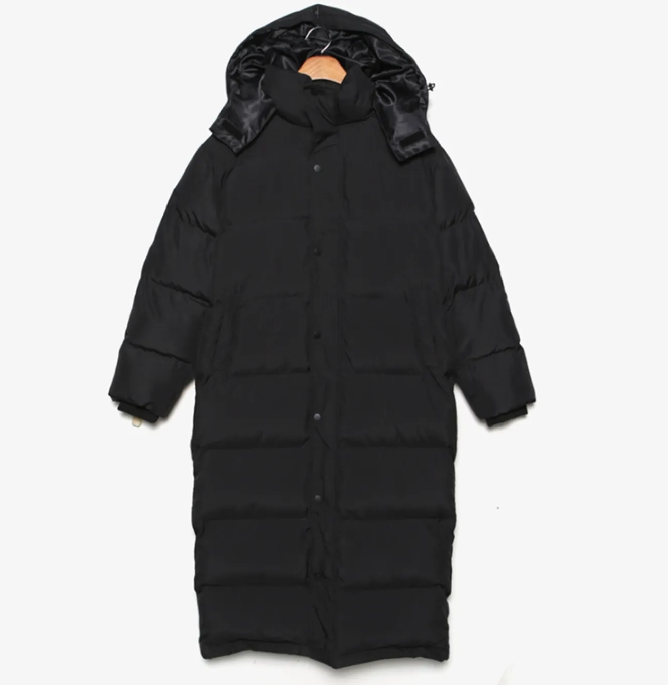 [Korean Style] Joona Black Long Padding Coat Hooded Parka