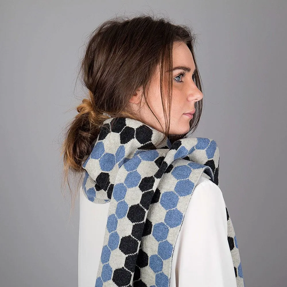 Ladies Lambswool Hexagon Scarf - Jeans Blue