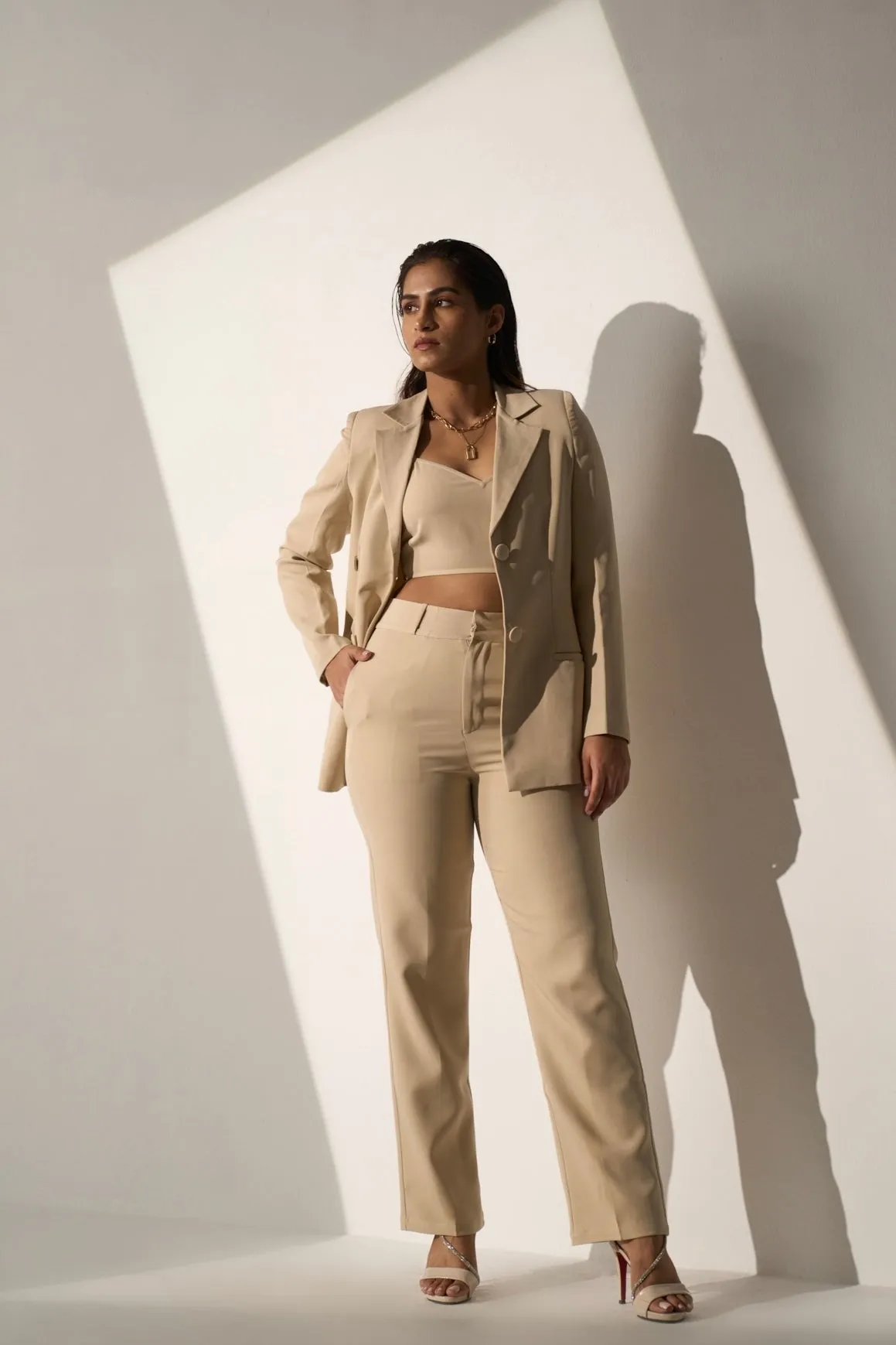 Ladies Workwear Beige Blazer with Straight pants(SET)