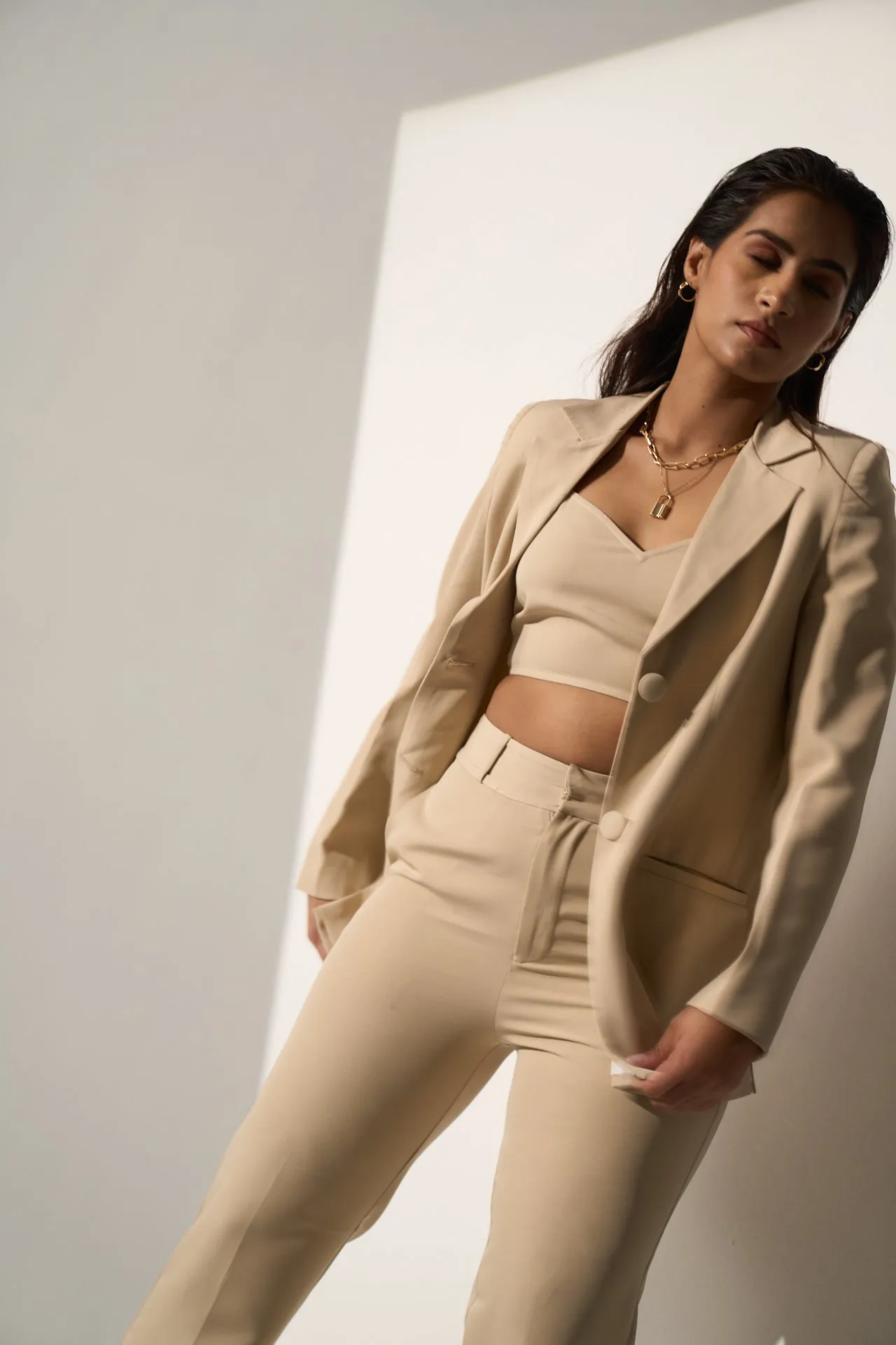 Ladies Workwear Beige Blazer with Straight pants(SET)