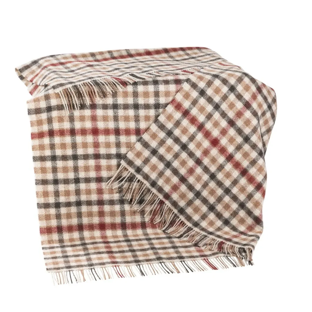 Large Irish Picnic Blanket Beige Rust Red Small Block