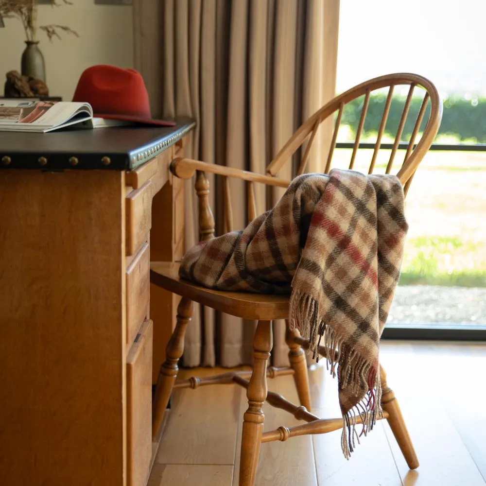 Large Irish Picnic Blanket Beige Rust Red Small Block