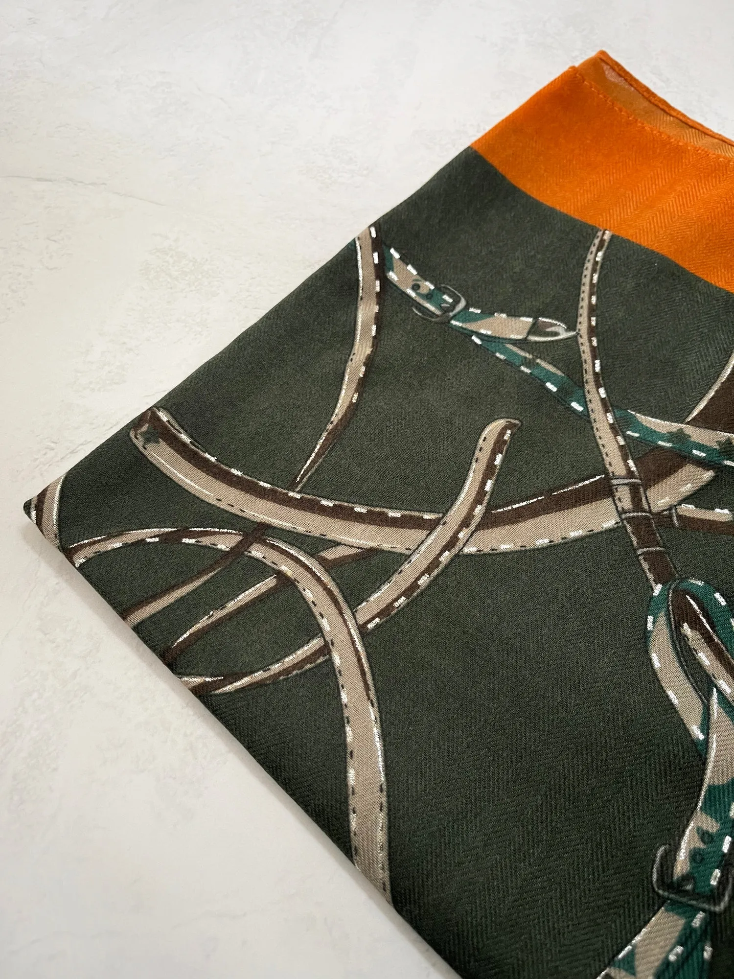 LARGE KHAKI GREEN CONTEMPORARY BUCKLE PRINT PASHMINA SHAWL SCARF