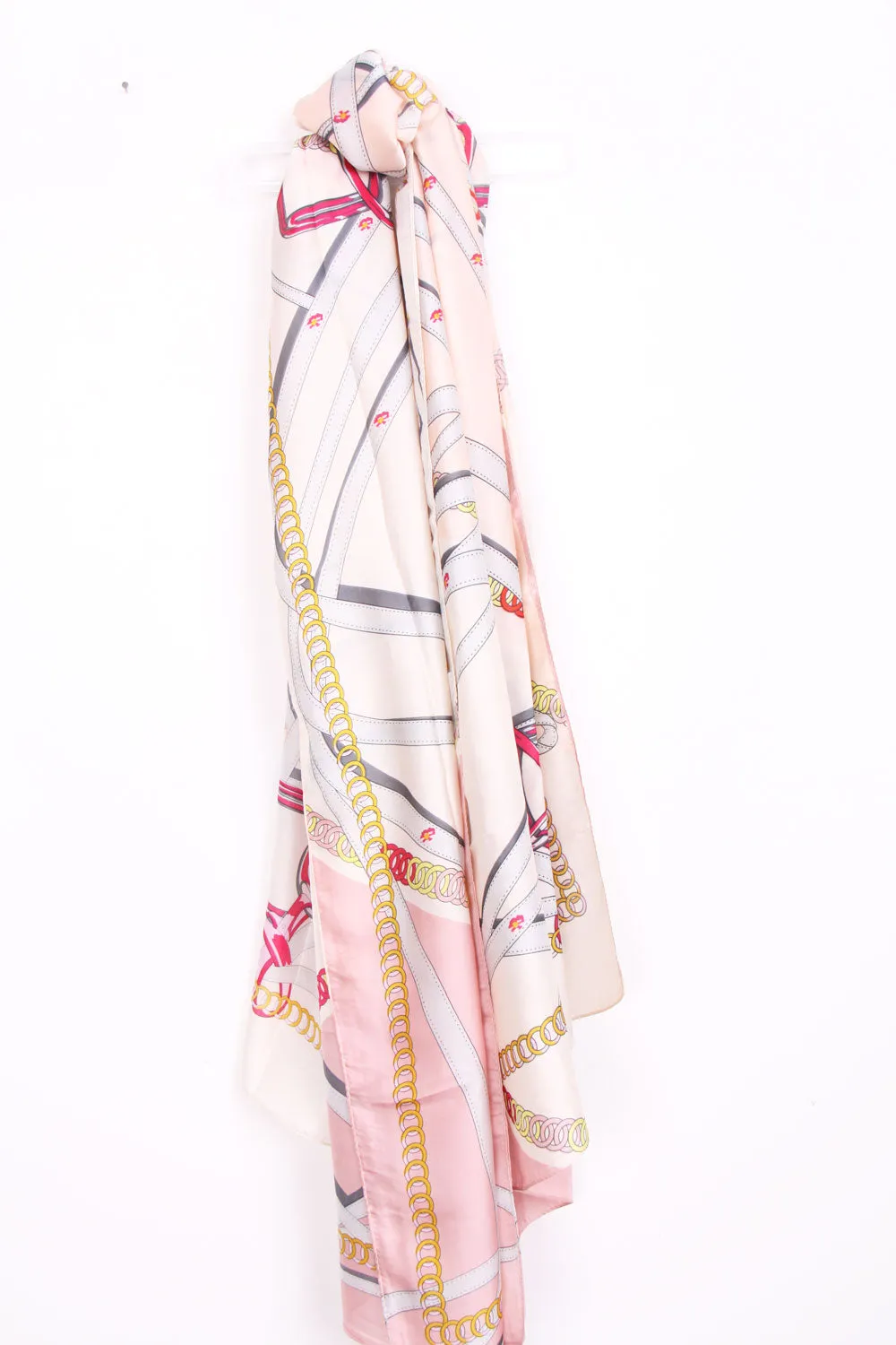 Large Silky Belt And Chain Print Scarf