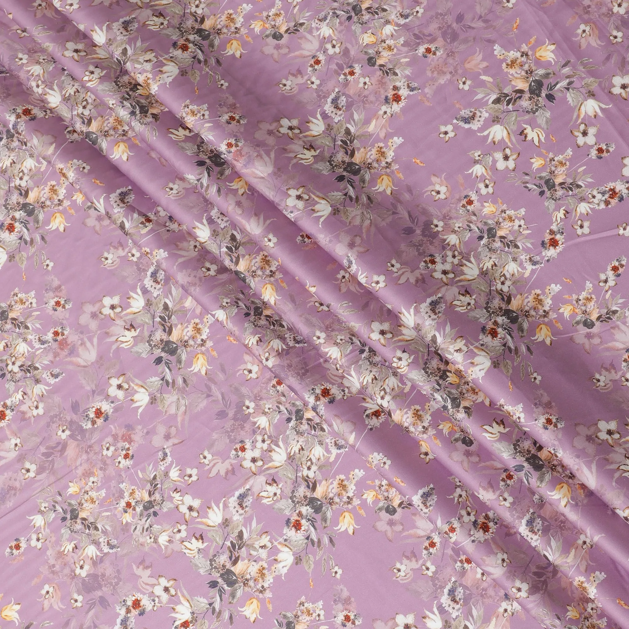 Lavender Dreams Cotton Satin Fabric: Indias Floral Elegance-D17586