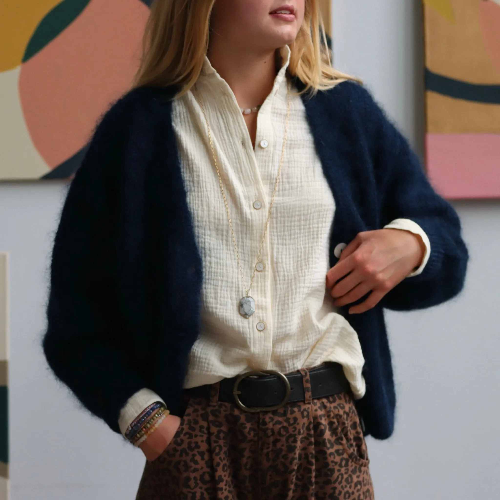 Le gilet Philippine mohair et laine - bleu marine