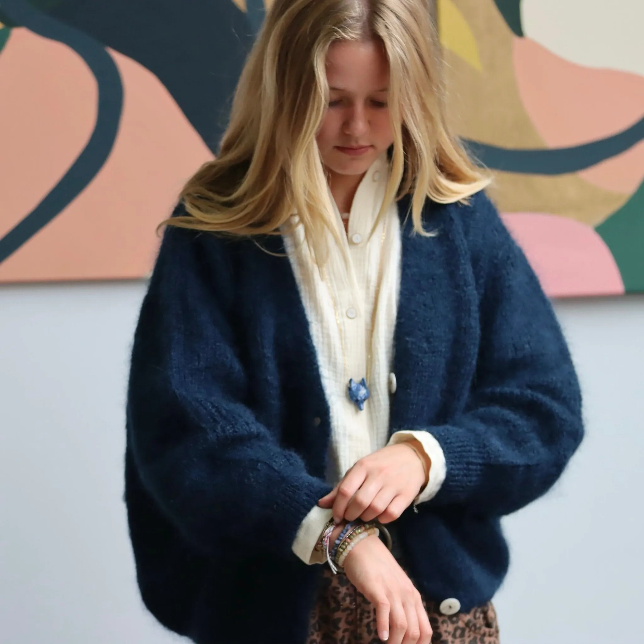 Le gilet Philippine mohair et laine - bleu marine