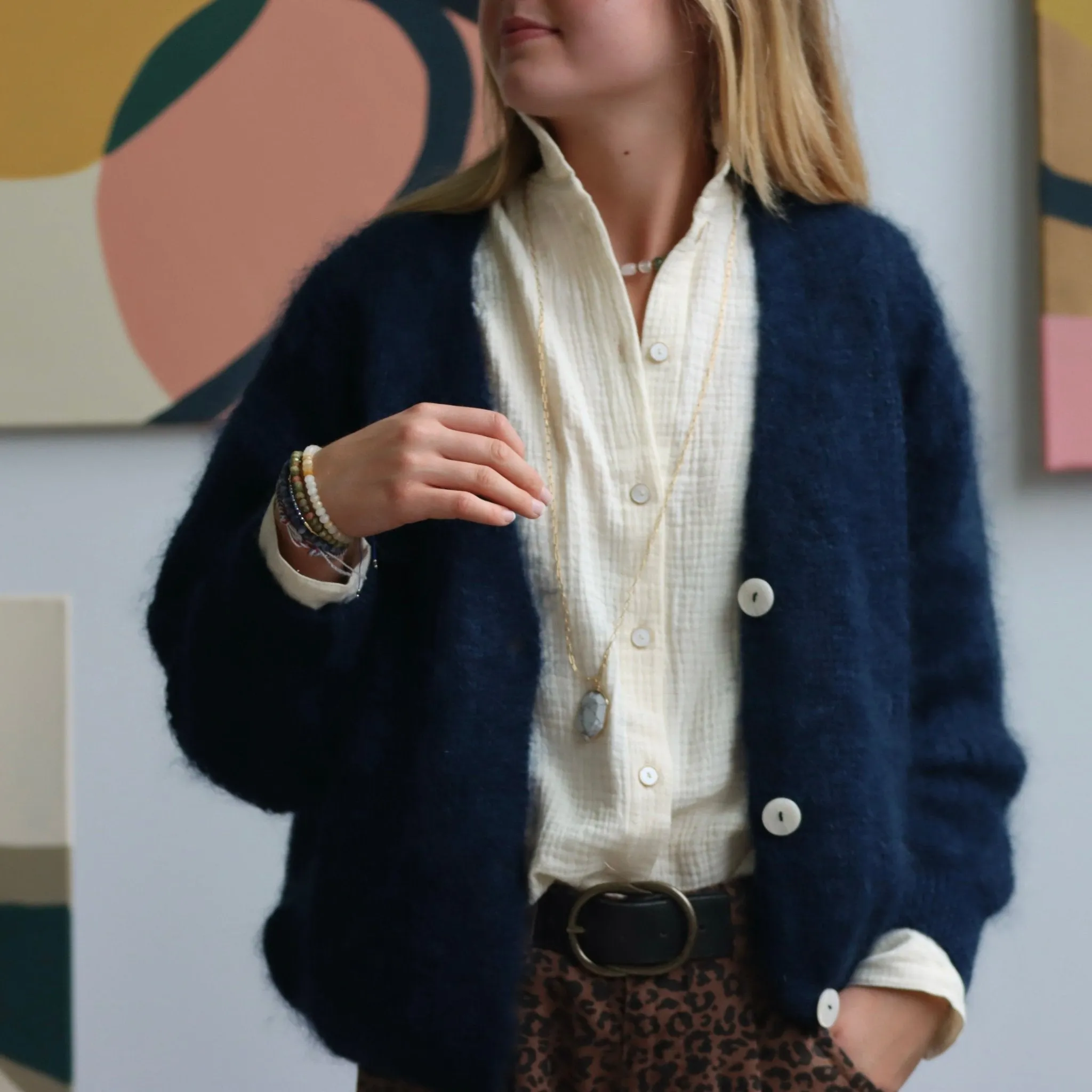 Le gilet Philippine mohair et laine - bleu marine