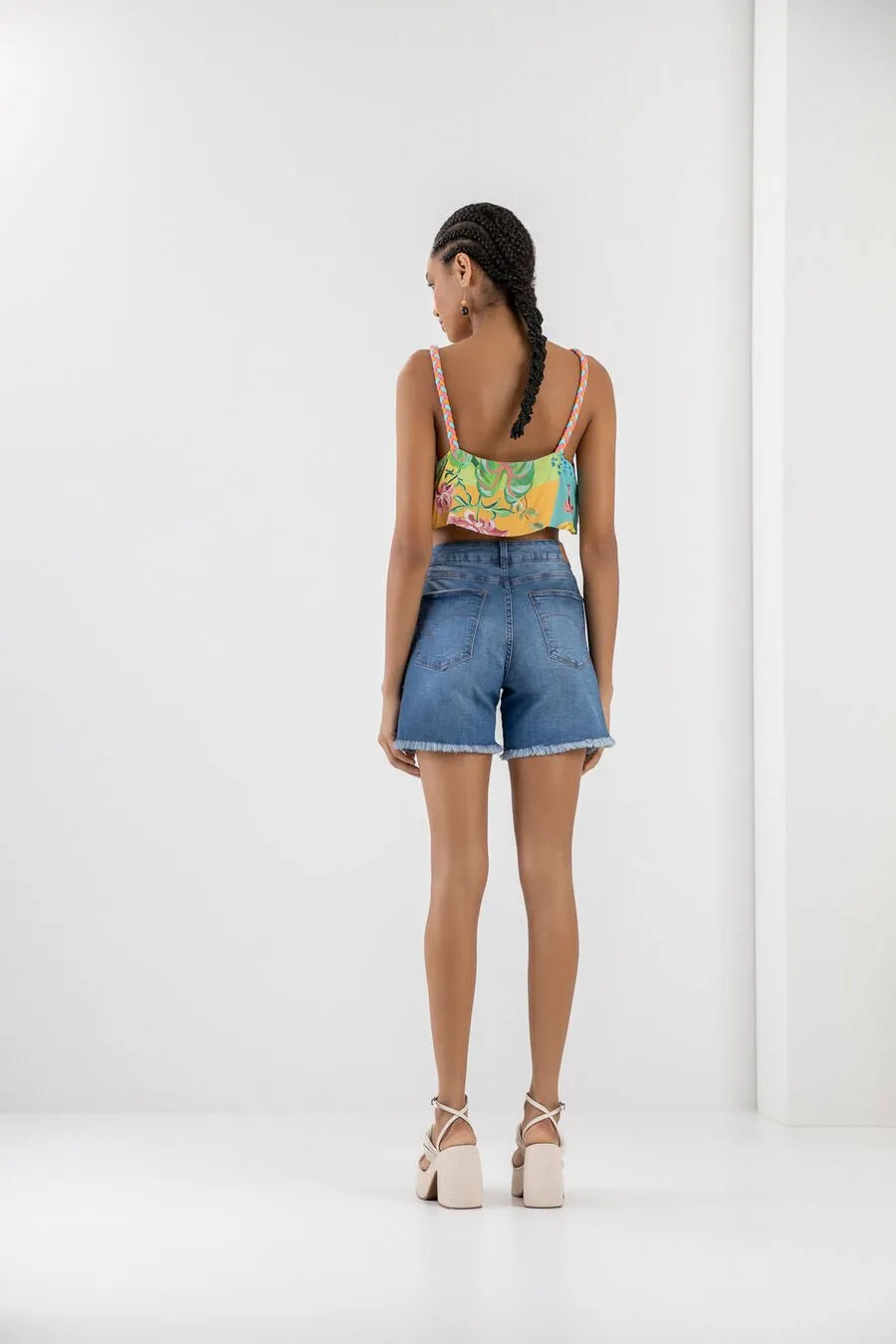 LEZ A LEZ - Skinny Denim Shorts With Printed Scarf - 7194L - FINAL SALE