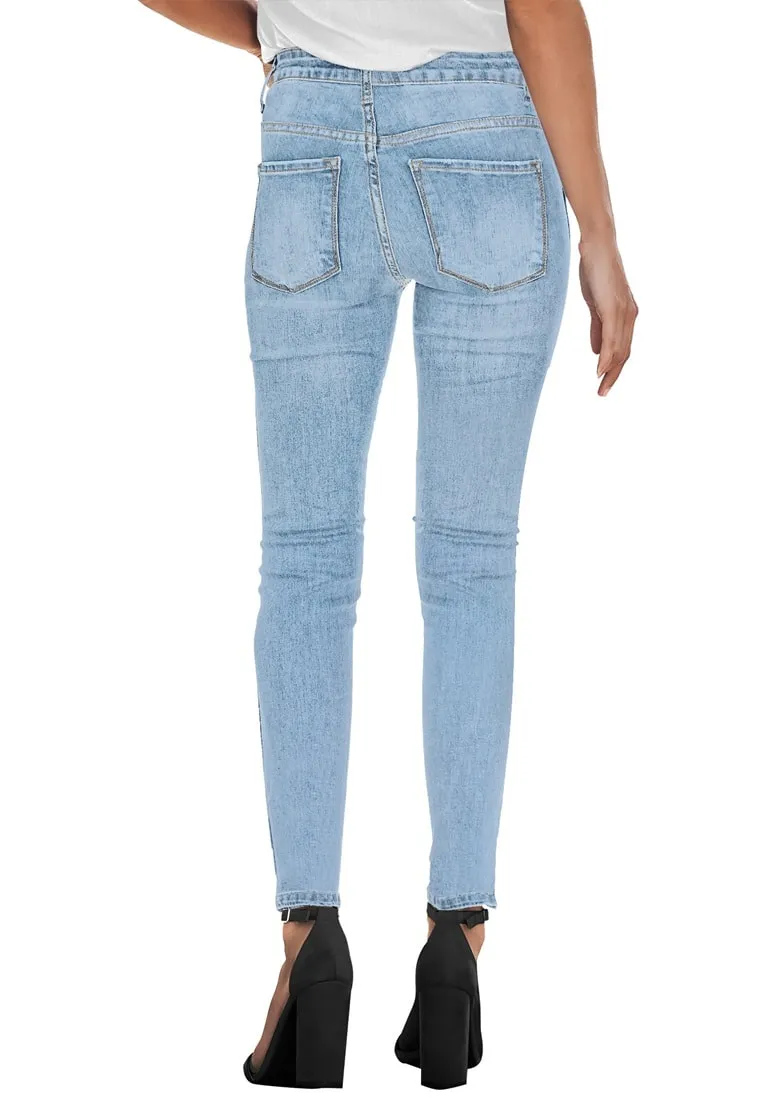 Light Blue High-Rise Ripped Skinny Denim Jeans