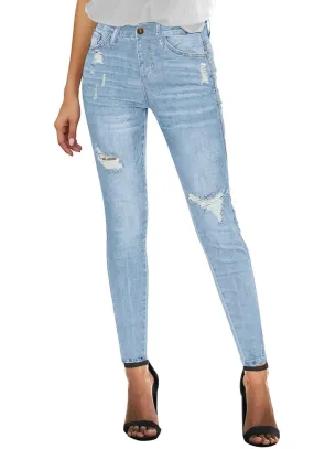 Light Blue High-Rise Ripped Skinny Denim Jeans