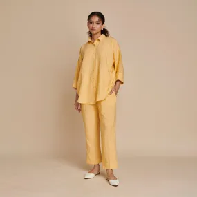 Linen Pleated Pants for Women | Yellow