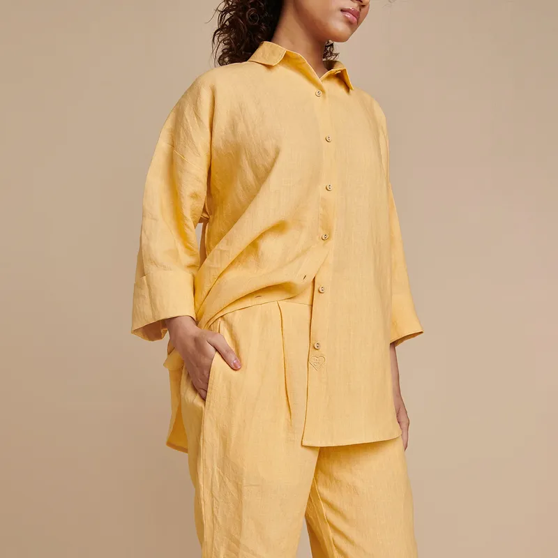 Linen Pleated Pants for Women | Yellow