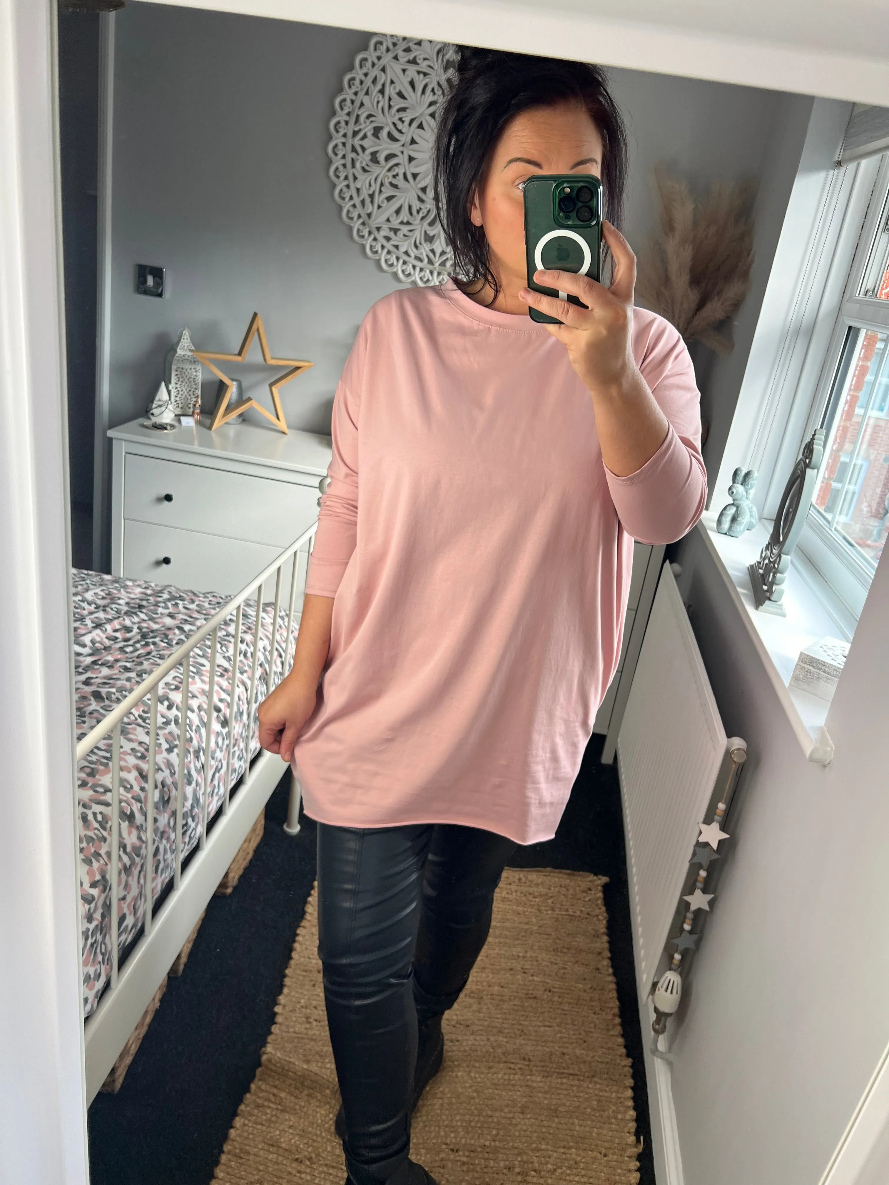 Long Sleeve Tshirt Tunic with Pockets - Blush