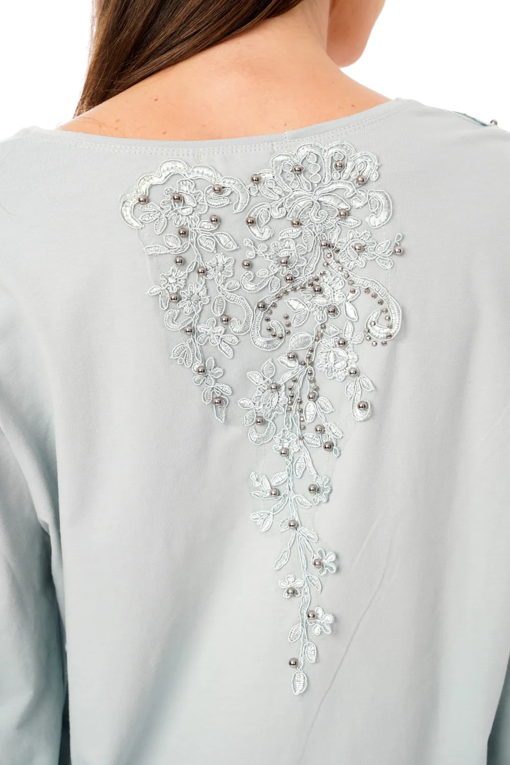 Long Sleeve Tunic Top with Floral Embroidery