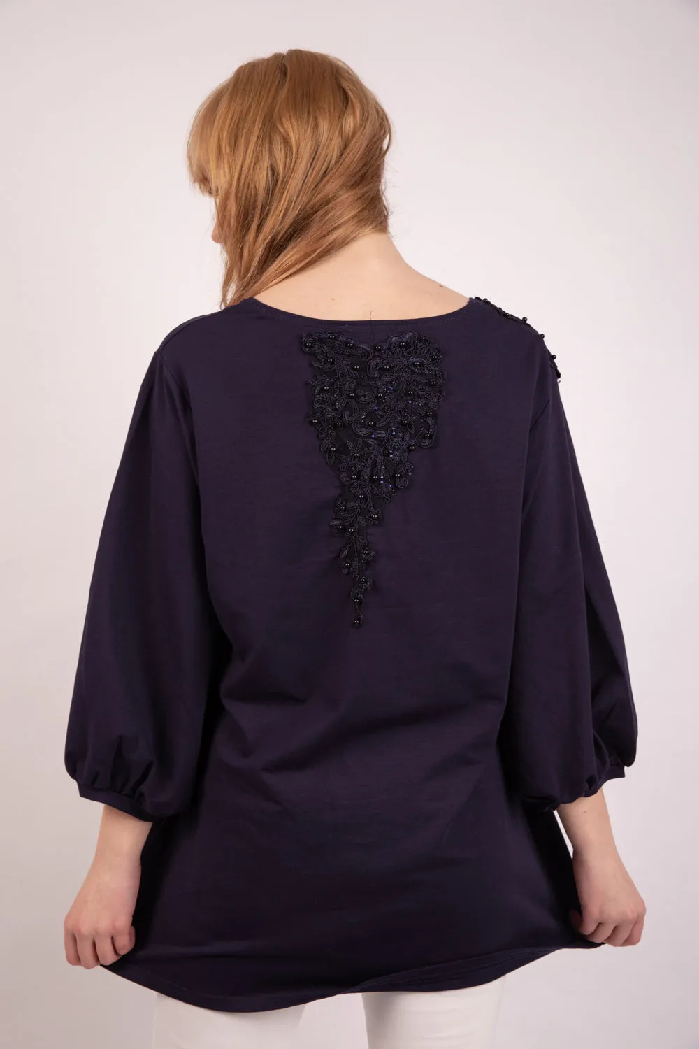 Long Sleeve Tunic Top with Floral Embroidery