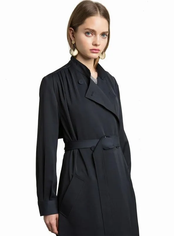 LONG TRENCH COAT TURN-DOWN COLLAR BELTED CASUAL