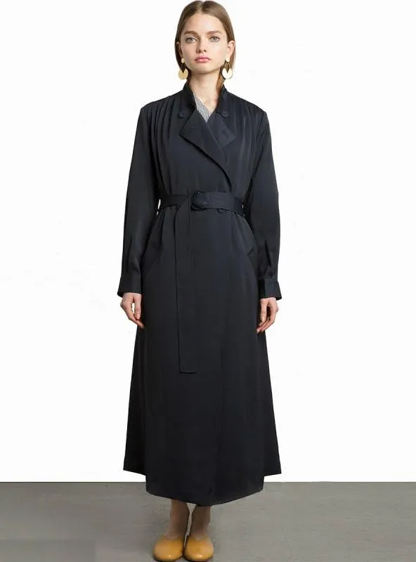 LONG TRENCH COAT TURN-DOWN COLLAR BELTED CASUAL