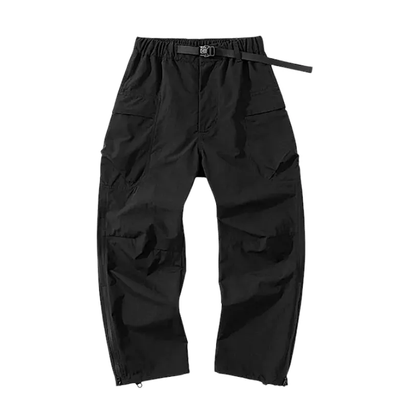 Loose fit technical cargo pant with self belt