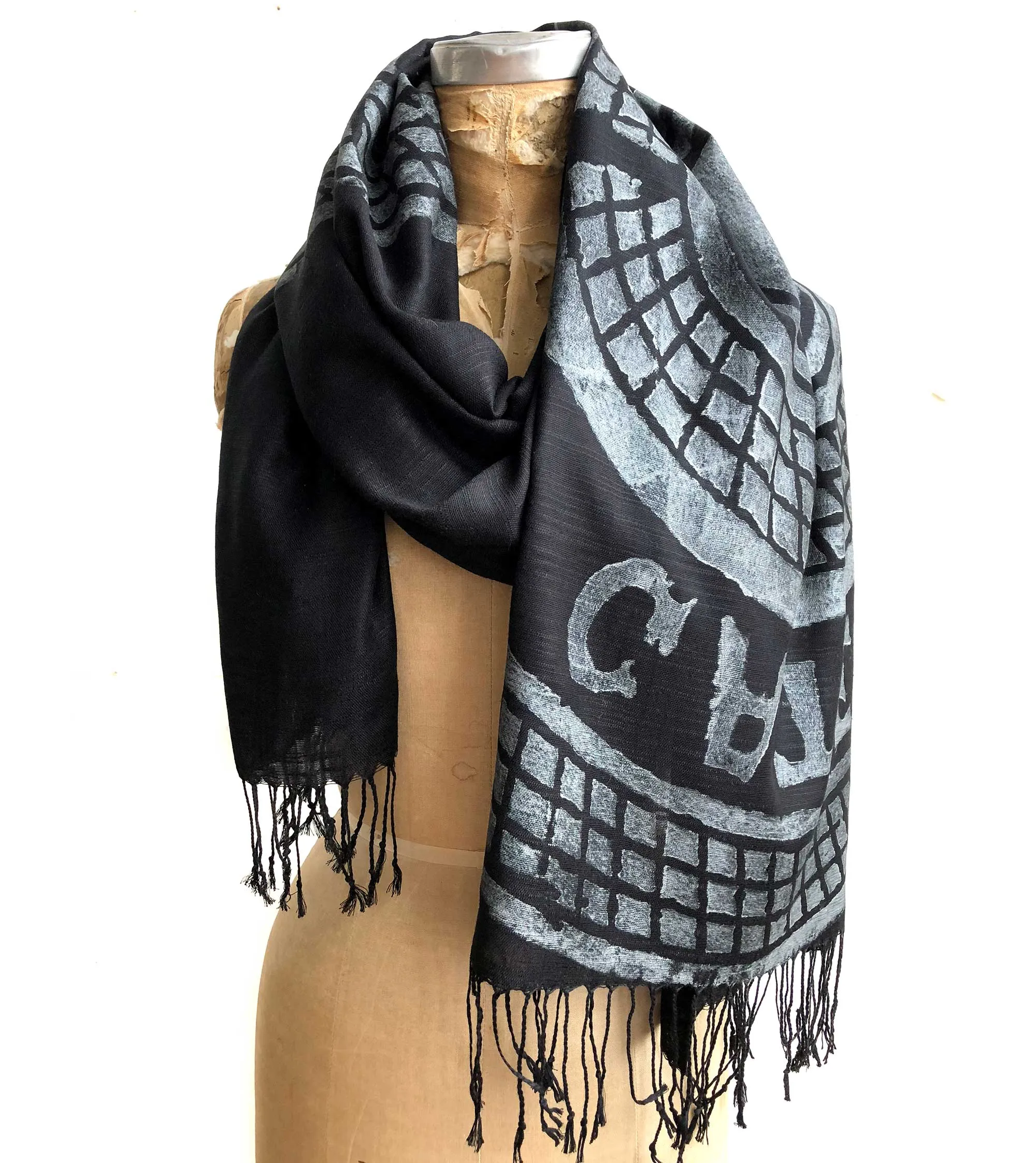 Manhole Cover Print Scarf, Detroit Tire bamboo pashmina