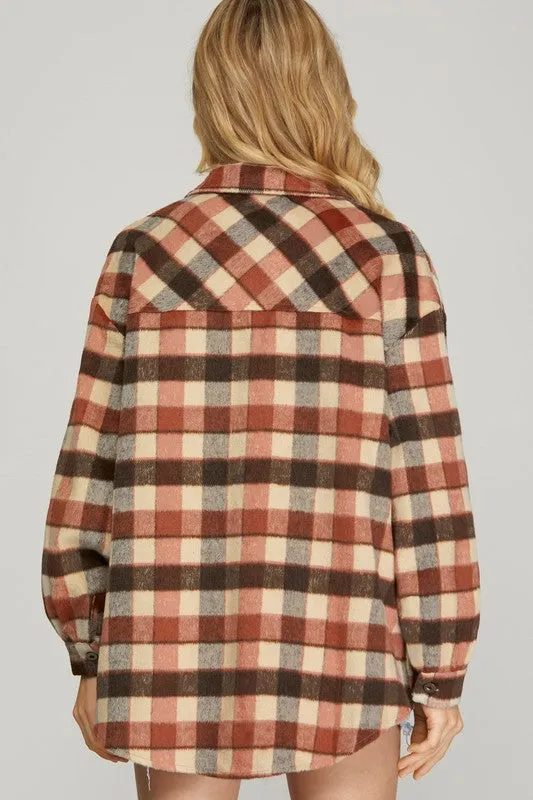 Meagan Plaid Collared Button Down Long Sleeve Shacket