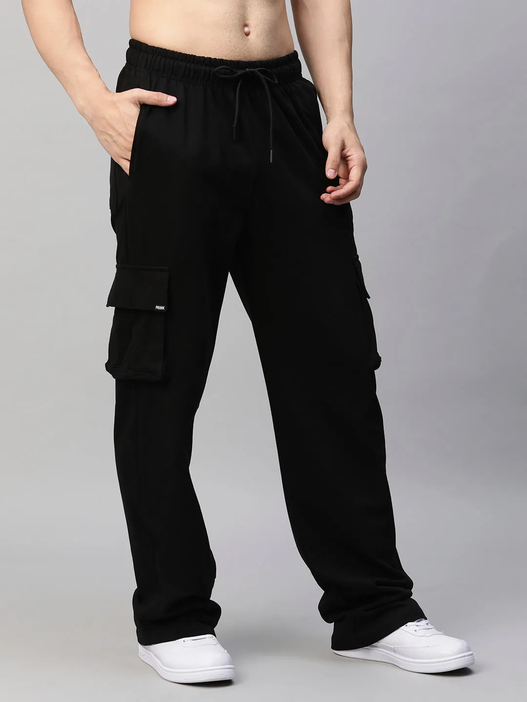 Men Premium Terry Cargo Pants - Black