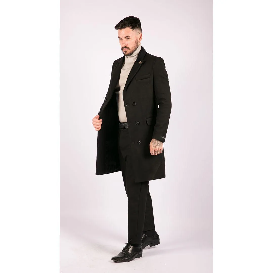 Mens 3/4 Long Double Breasted Overcoat Jacket Wool Coat Peaky Blinders