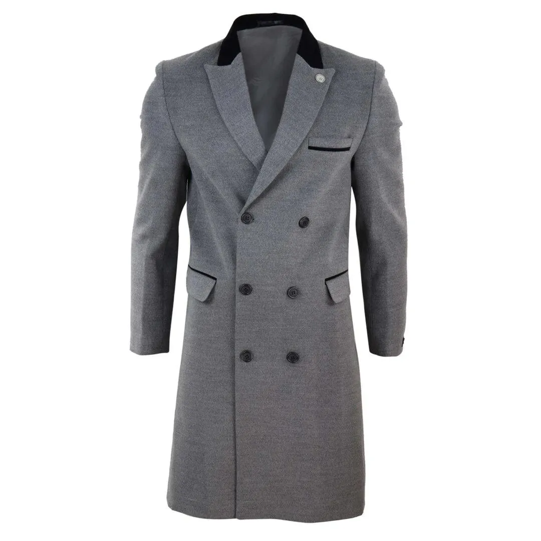 Mens 3/4 Long Double Breasted Overcoat Jacket Wool Coat Peaky Blinders