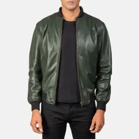 Mens A1 Shane Green Leather Bomber Jacket