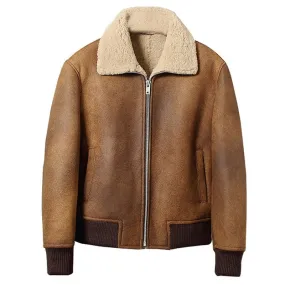 Mens Best Winter Sheepskin Shearling Bomber Leather Jacket