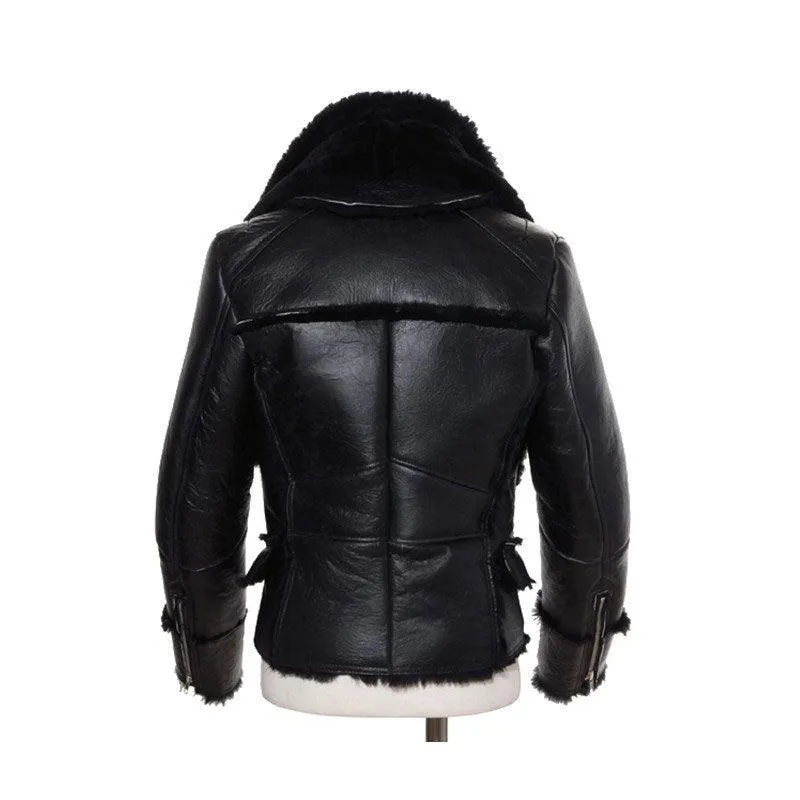 Men's Black Wool Lamb B3 Bomber Aviator Jacket