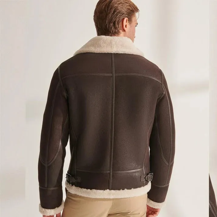 Men's Brown Pilot Shearling Aviator Leather Jacket