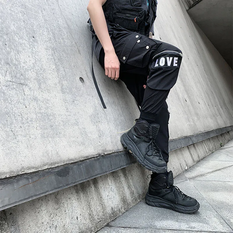 Mens Cargo Pants Hip Hop Techwear Harem Pant Jogger Sweatpants with Pockets Jogging Punk