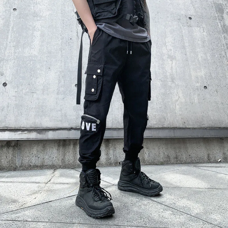 Mens Cargo Pants Hip Hop Techwear Harem Pant Jogger Sweatpants with Pockets Jogging Punk