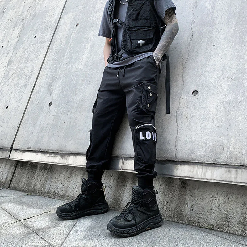 Mens Cargo Pants Hip Hop Techwear Harem Pant Jogger Sweatpants with Pockets Jogging Punk