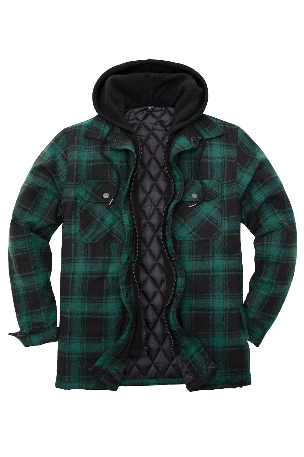 Men's Matching Family Green Buffalo Plaid Hooded Flannel Shacket