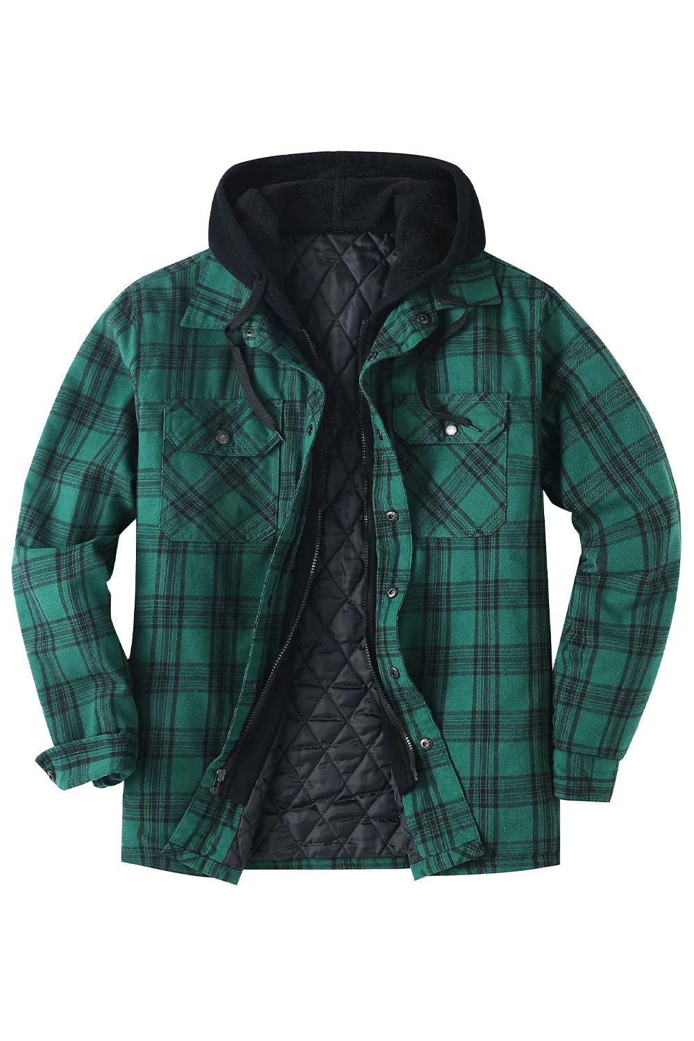 Men's Matching Family Green Buffalo Plaid Hooded Flannel Shacket