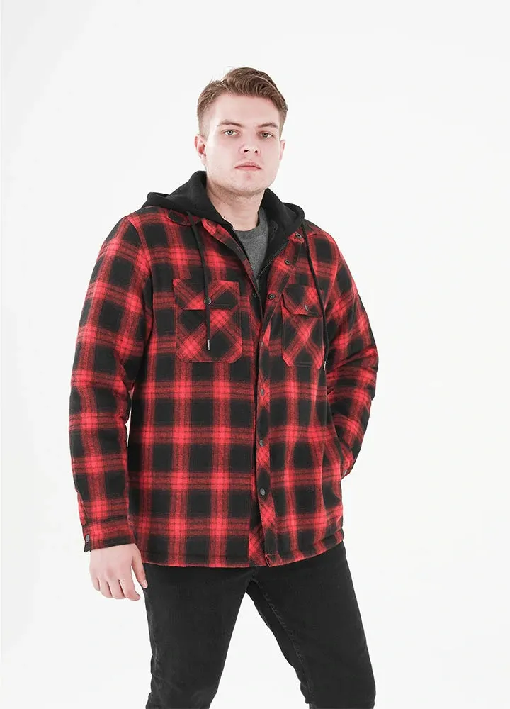 Men's Matching Family Red Buffalo Plaid Hooded Flannel Shacket