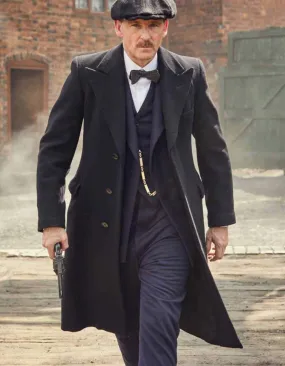 Mens Peaky Blinders Costume Arthur Shelby Vested Suit with Overcoat & Hat