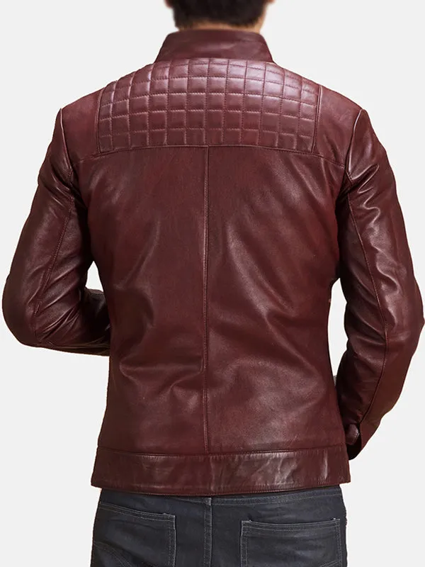 Men's Quilted Maroon Leather Biker Jacket