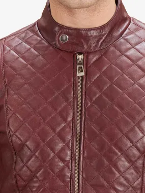 Men's Quilted Maroon Leather Biker Jacket