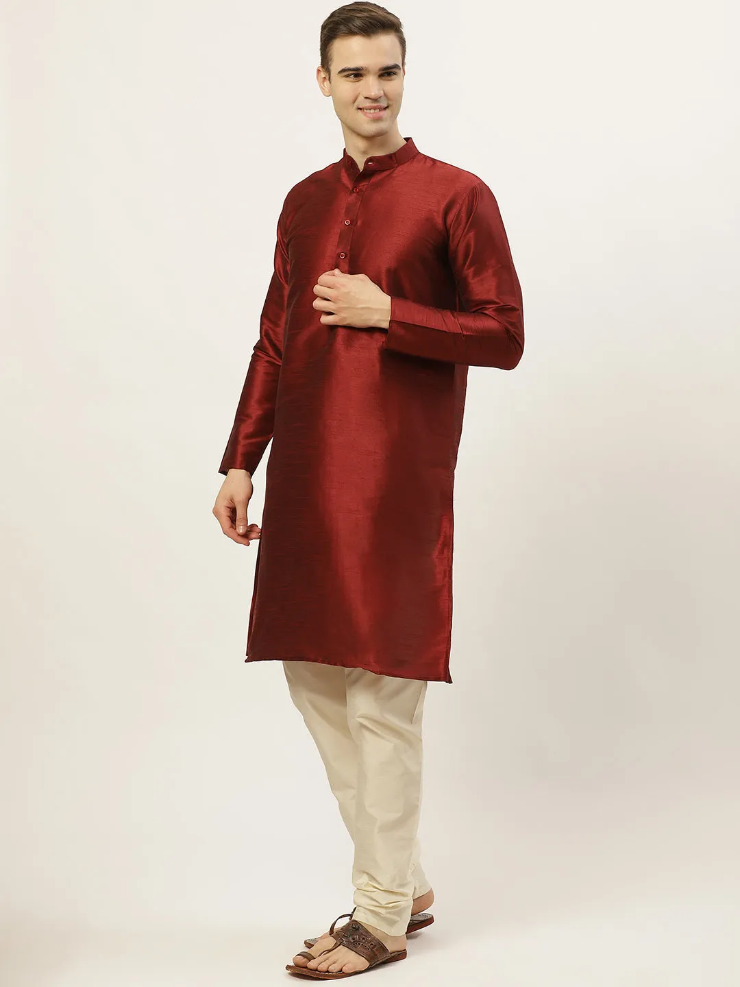 Men's Solid Dupion Kurta Pajama with Printed Nehru Jacket ( JOKPWC M-D 4014White ) - Virat Fashions